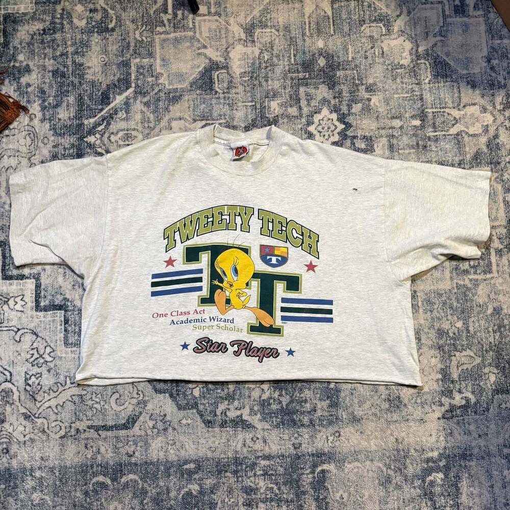 Looney Tunes Tweety Tech Star Player Vintage T-Shirt Grey